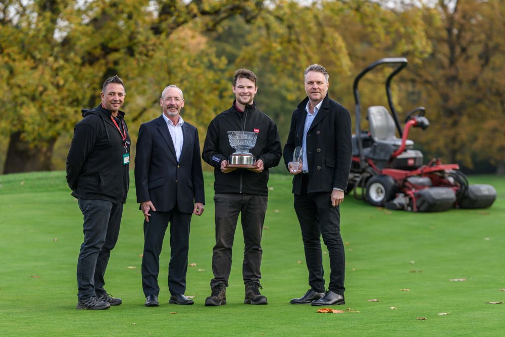 Andy, Reesink UK's David Cole, Matt and Rudding Park's Richard Hollingworth celebrating Matt's win in 2021